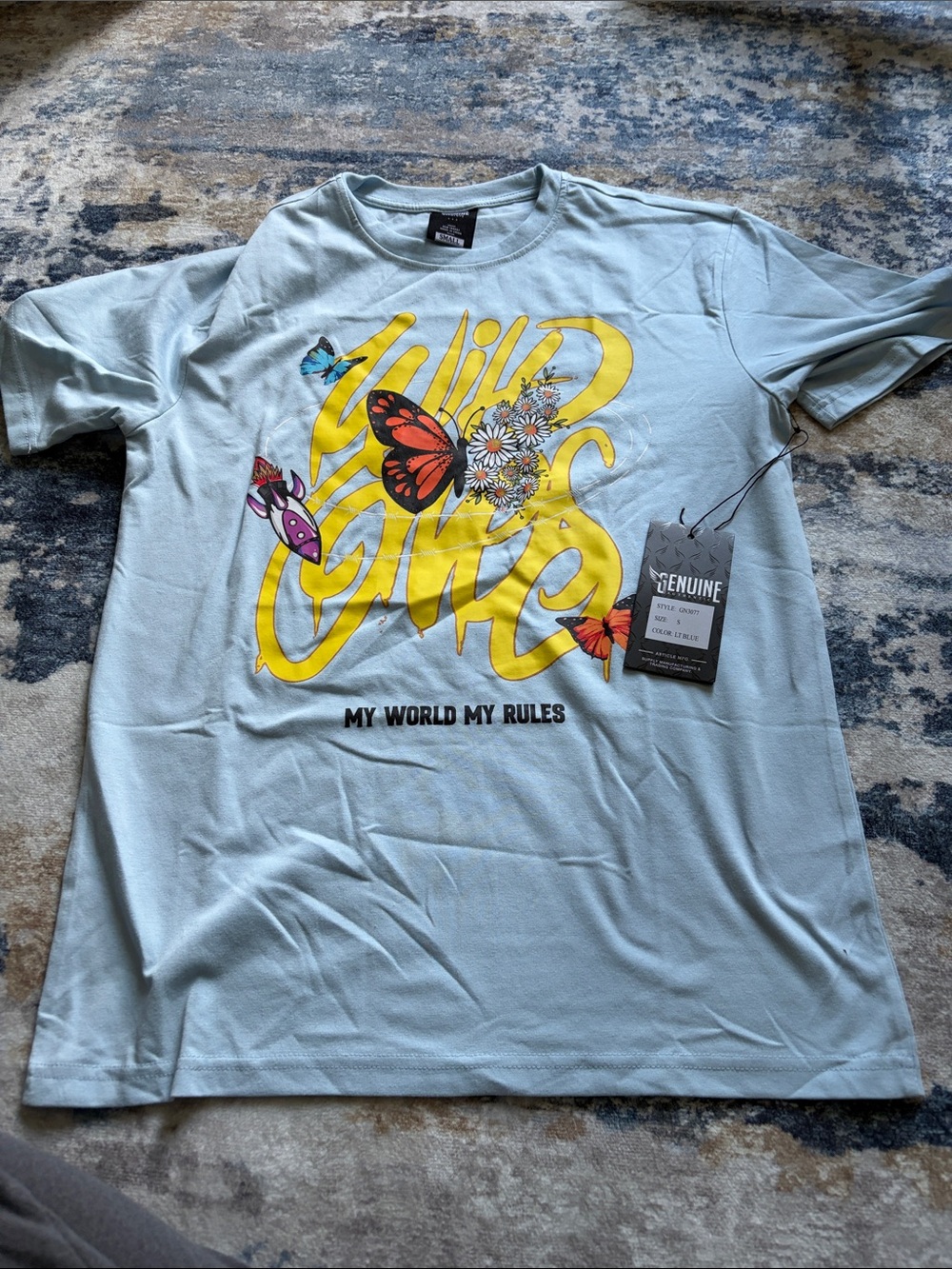 Light Blue Graphic Tee "Wild Ones" with Butterflies